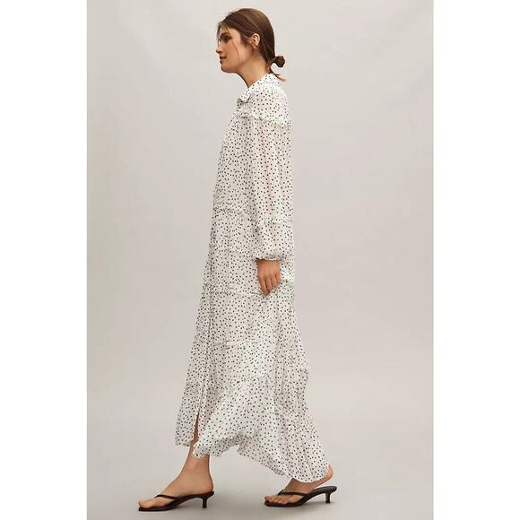 NWT Anthropologie Long-Sleeve Smocked Tiered Maxi Dress Sz SP Polka Dot #9M412 - Picture 3 of 14